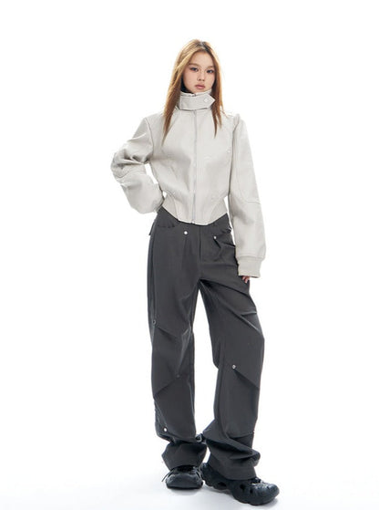 Charcoal Cargo-style Wide-leg Pants