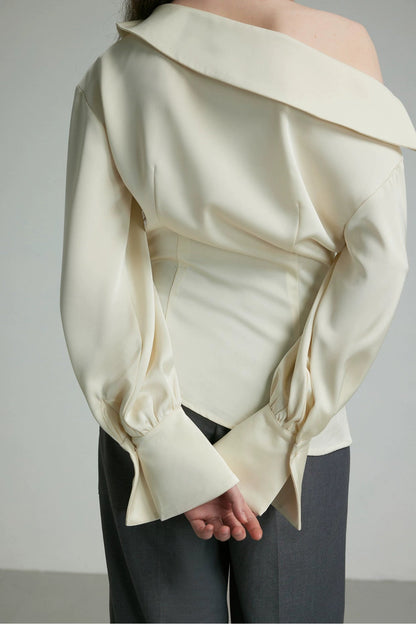 Ivory Draped Balloon Sleeve Blouse