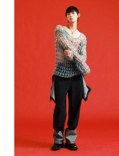 Two-tone Open Knit Sweater