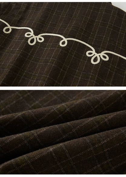 Decorative White Trim Plaid Zip-up Jacket Set Up