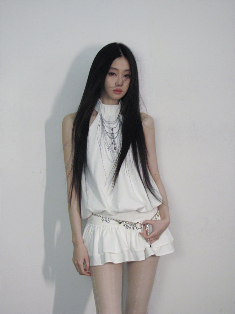 Ethereal Cascade Halter Dress and Shorts Set