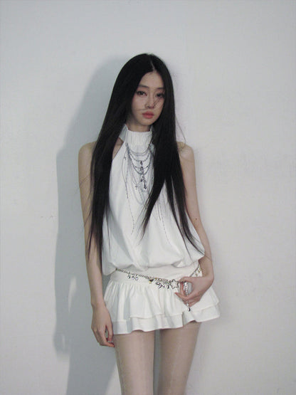 Ethereal Cascade Halter Dress and Shorts Set