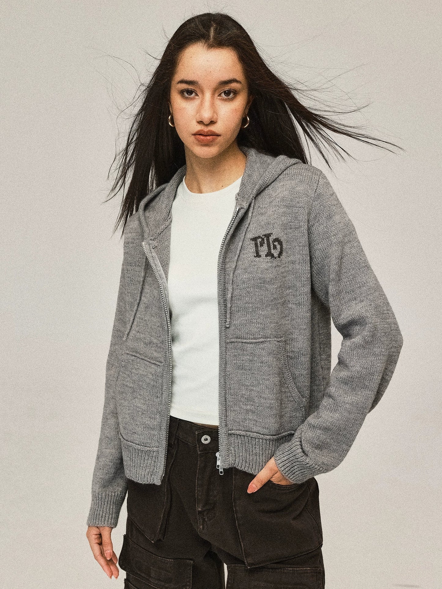 Short Hooded Knit Cardigan