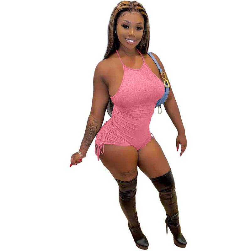 Color Drawstring Ruffle Jumpsuit