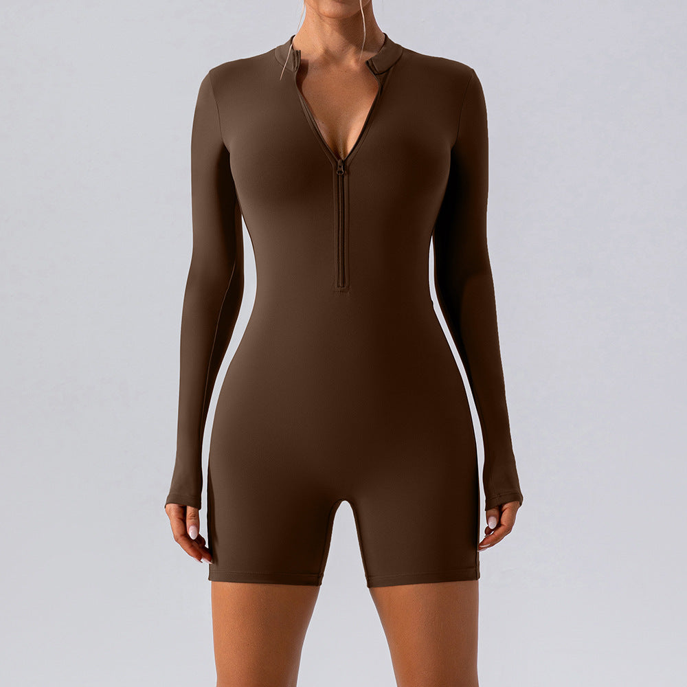 Long Sleeve Zipper One Piece Dance Training Fitness Sports Jumpsuit Tight Yoga Clothes