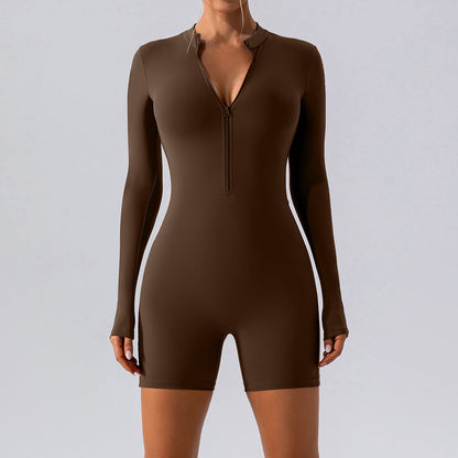 Long Sleeve Zipper One Piece Dance Training Fitness Sports Jumpsuit Tight Yoga Clothes