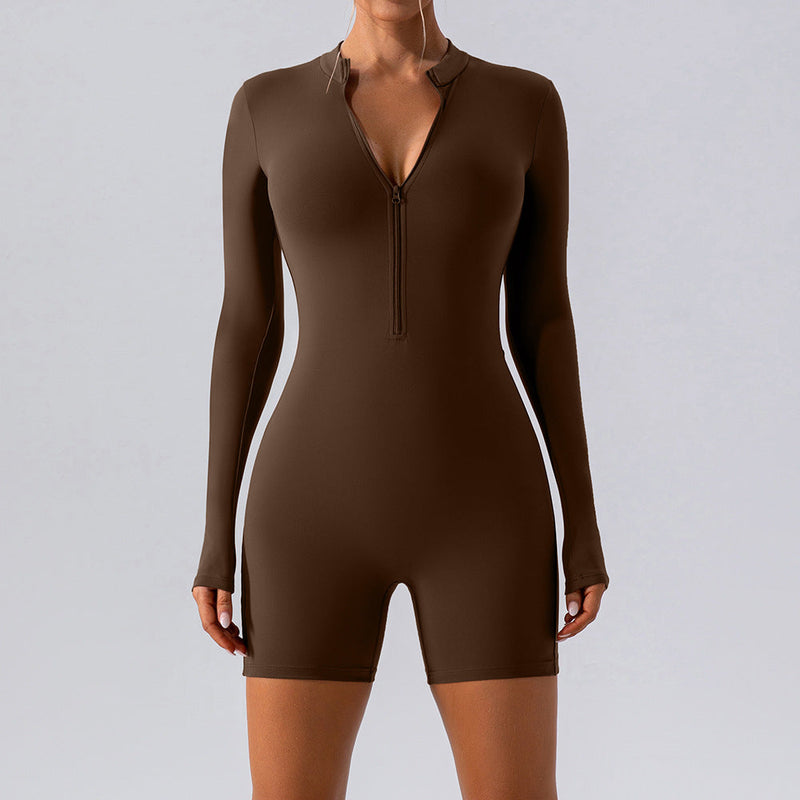 Long Sleeve Zipper One Piece Dance Training Fitness Sports Jumpsuit Tight Yoga Clothes