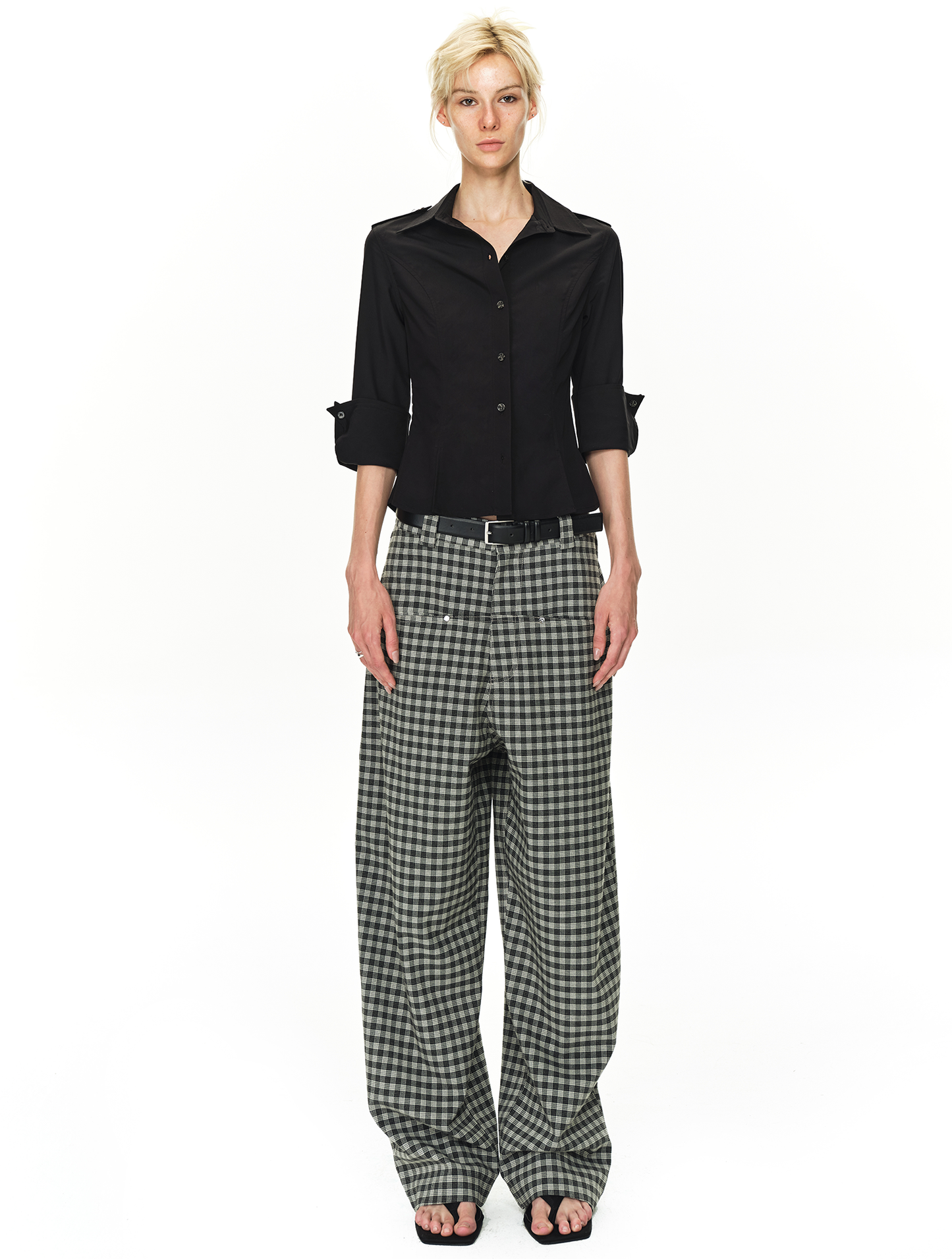 Grey and Black Checkered Loose Pants