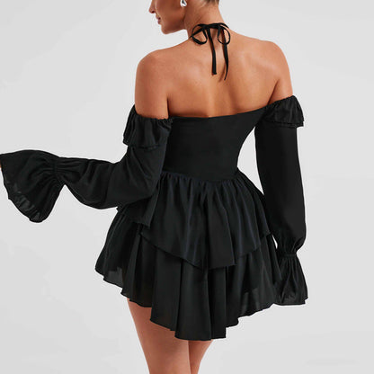 Clothing Autumn Halter Low Cut Ruffled Long Sleeve Romper