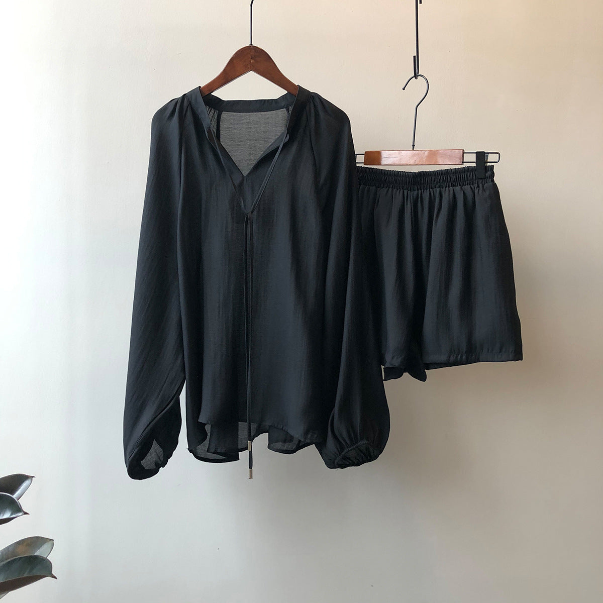 Summer Long Sleeve Shirt Wide Leg Shorts