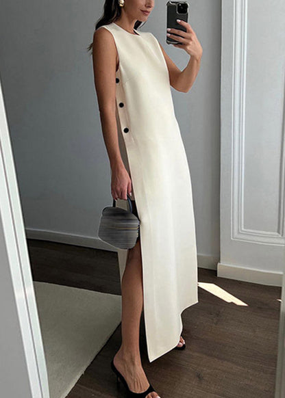 Celeste - Minimalist Sleeveless Button-detail Maxi Dress