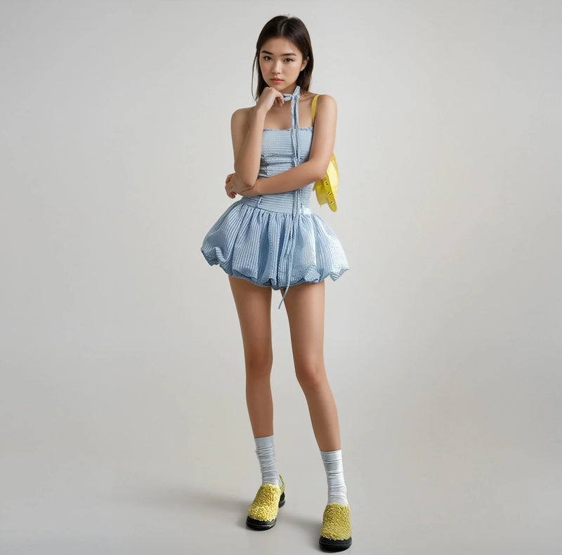 Puff Sleeve Mini Romper Dress
