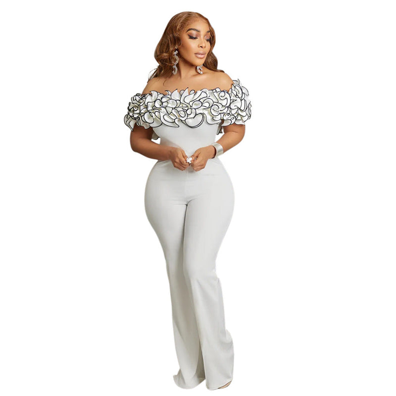 Popular Tight Off Neck Flounce Jumpsuit