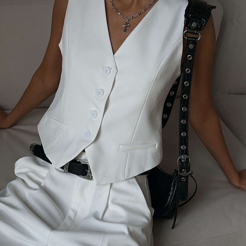 Vest Jacket Spring Summer V Neck Single Breasted Vest Straight Shorts Set