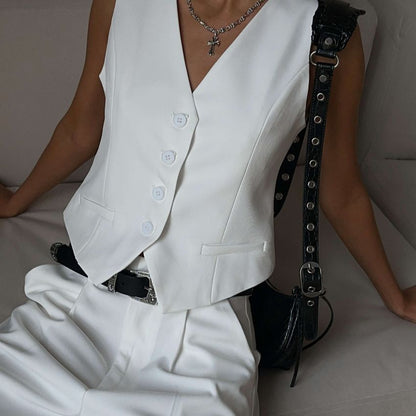 Vest Jacket Spring Summer V Neck Single Breasted Vest Straight Shorts Set