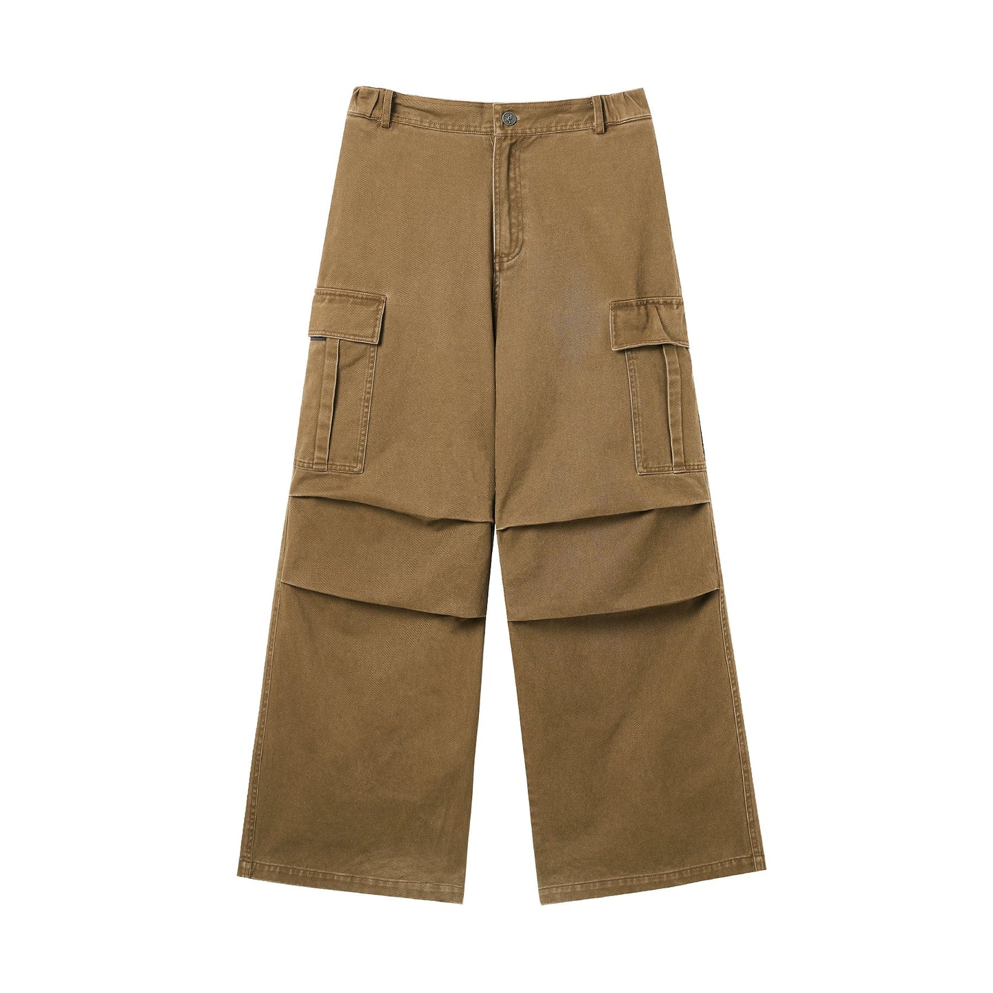 Washed Pleated Wide Leg Cargo Pants