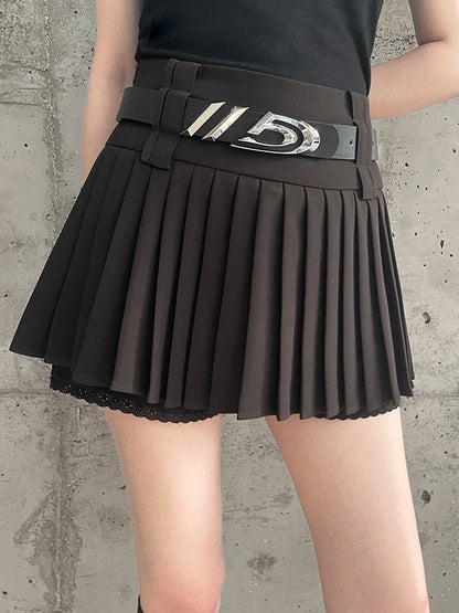 Pleated Lace A-line Skirt Trousers