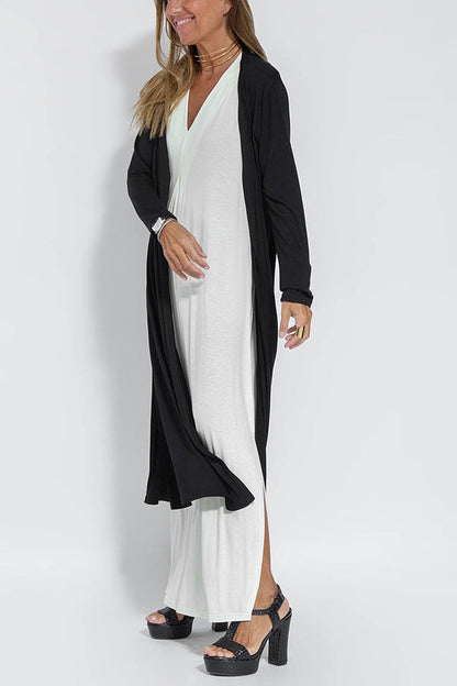 Color Pullover V Neck Dress Cardigan Coat Set