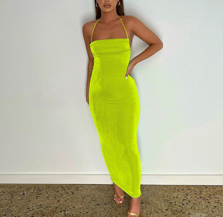 Clothing Summer Slim Dress Lace Up Backless Sheath Dress Long Dress for