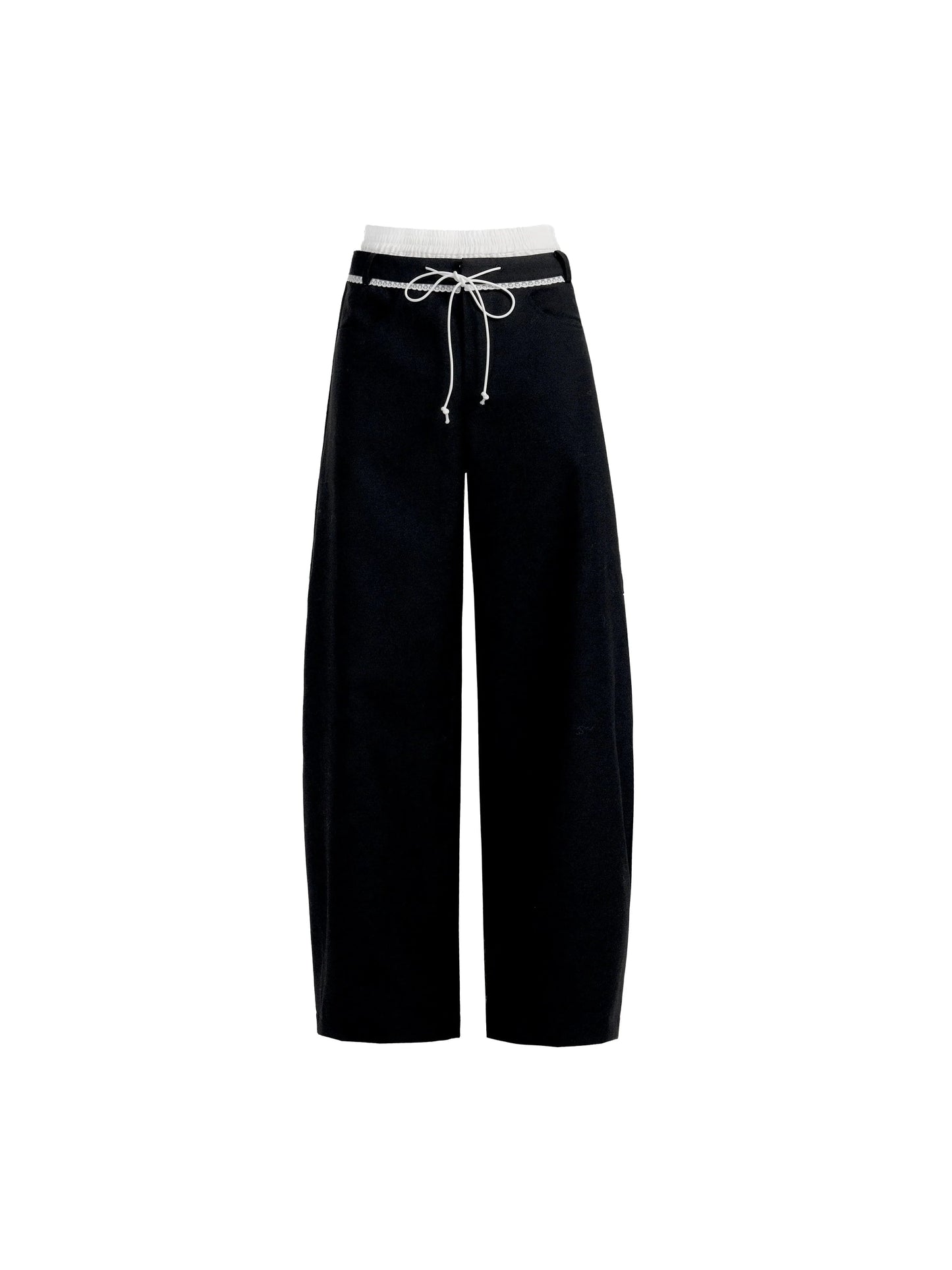 Drawstring Black Wide-leg Pants