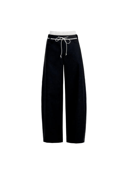 Drawstring Black Wide-leg Pants
