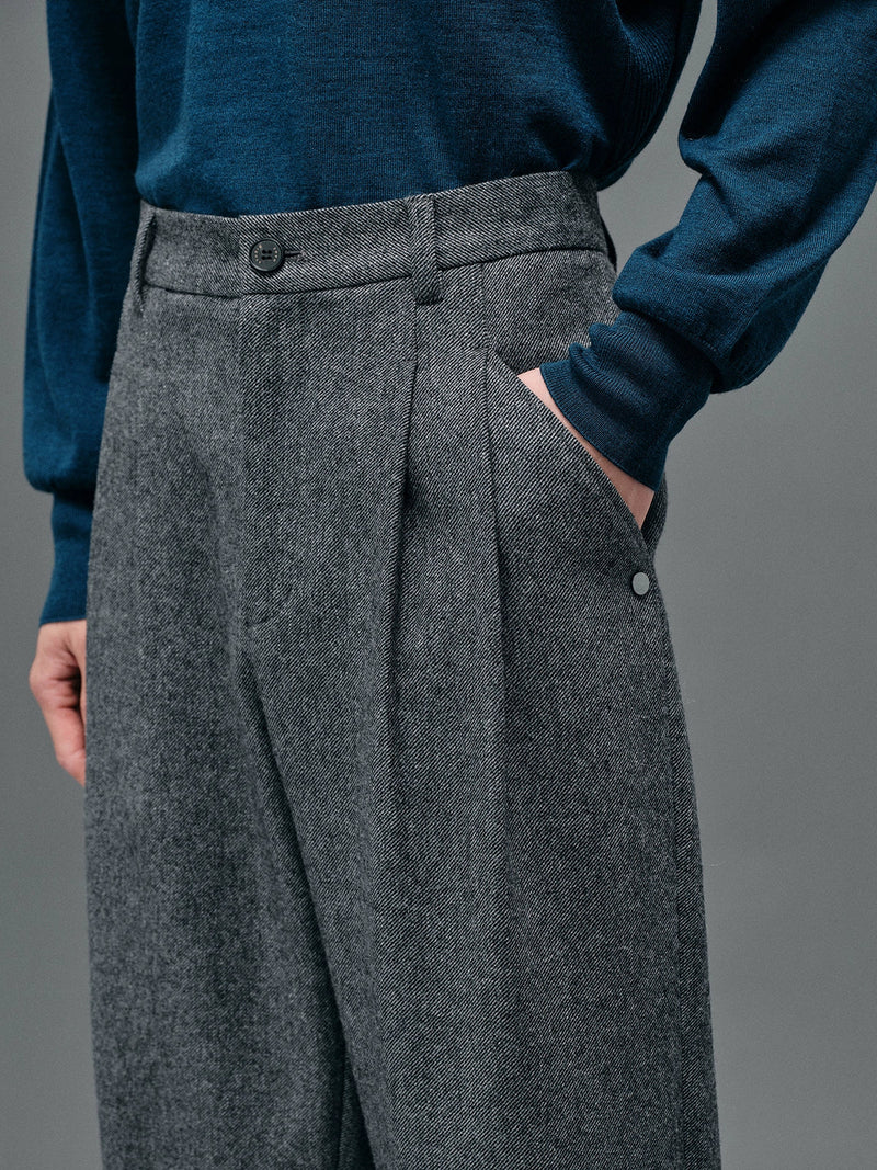 Double-pleated Semi-elastic Waist Cropped Pants