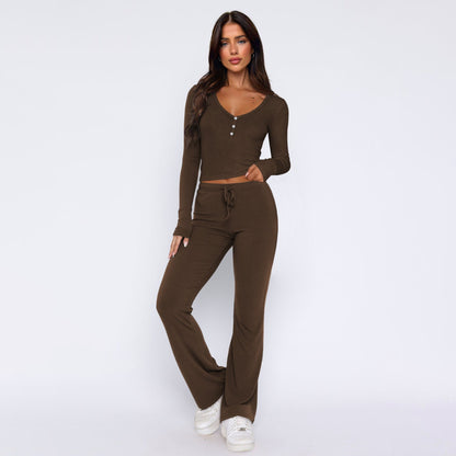 Sweet Spicy Long Sleeved Shirt Pants Two Piece Set Set