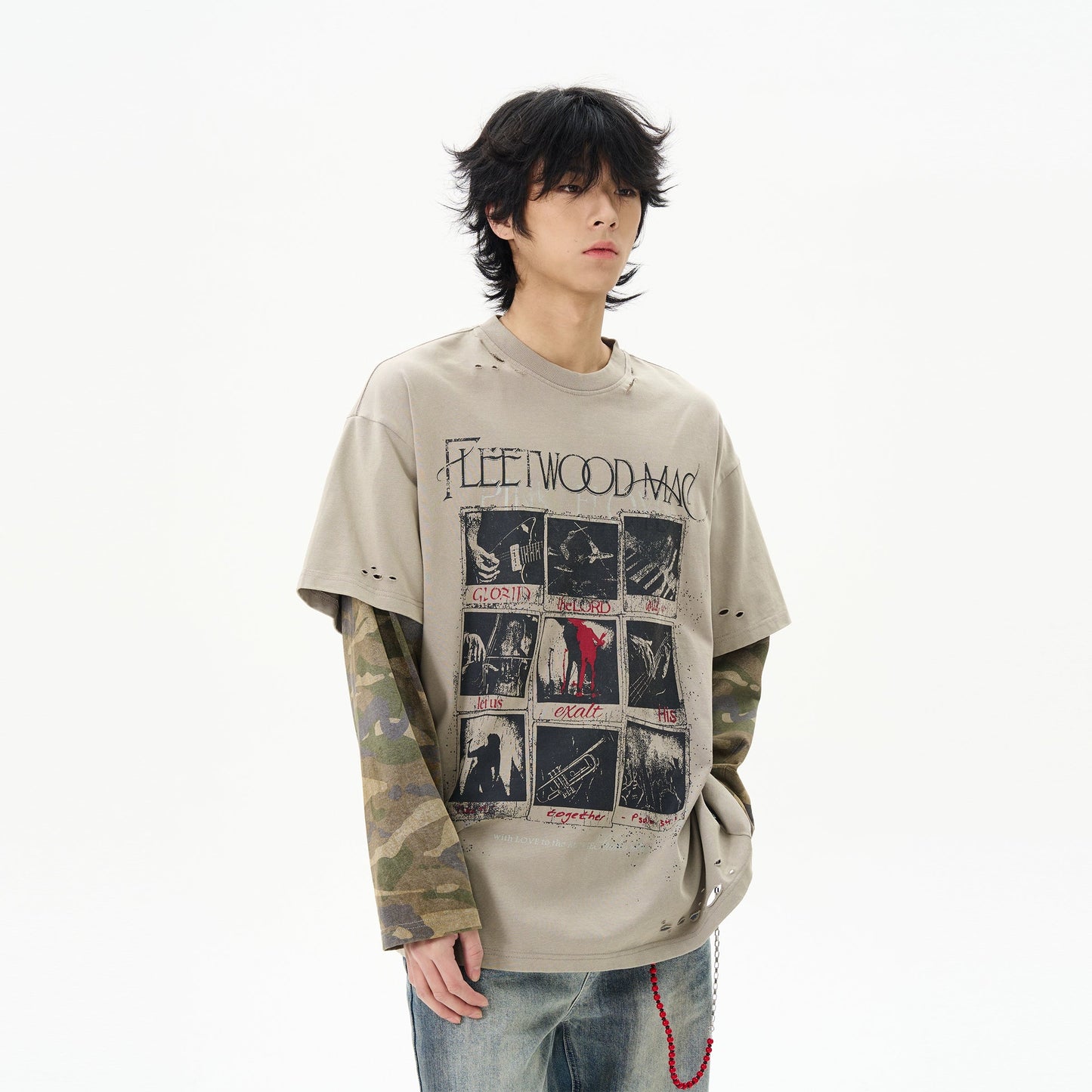 Layered Camo Sleeve T-shirt