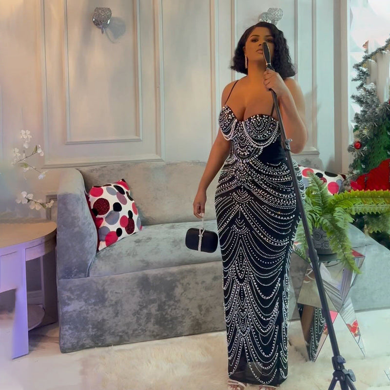 Strap Rhinestone Bubble Ball Evening Dress Dress Maxi Dress for