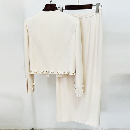 Star Heavy Industry Beads Cardigan Coat Split Skirt Set Two Piece Set