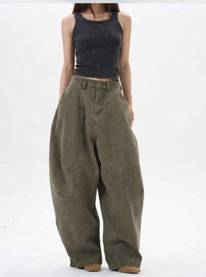 Olive Wide-leg Cargo Chain Pants