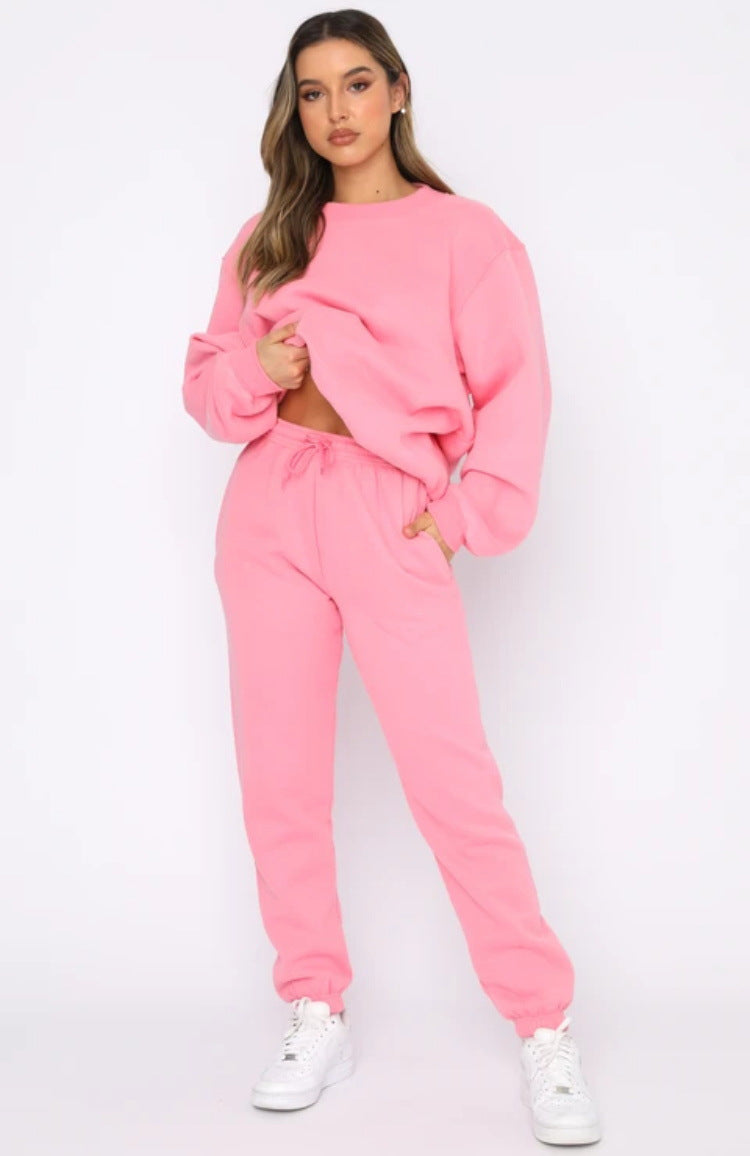 Autumn Winter Color Round Neck Pullover Long Sleeve Sweater Suit