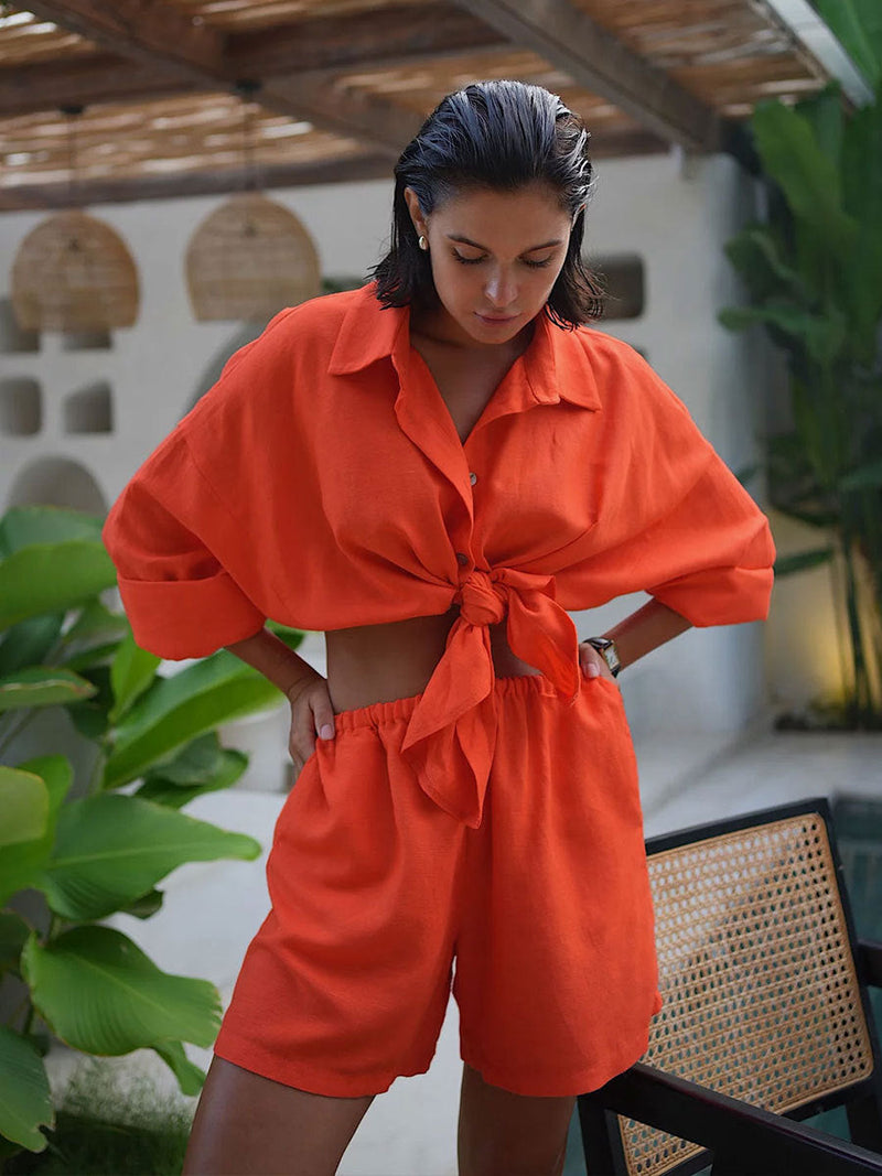 Shirt Outfit Summer Vacation Loose Long Sleeved Shirt Shorts Suit