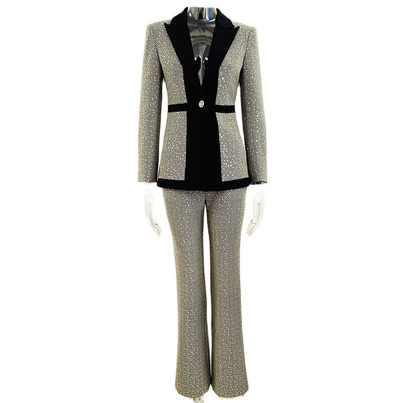 Sequ Small Plaid Colorblock Work Pant Two Piece Set