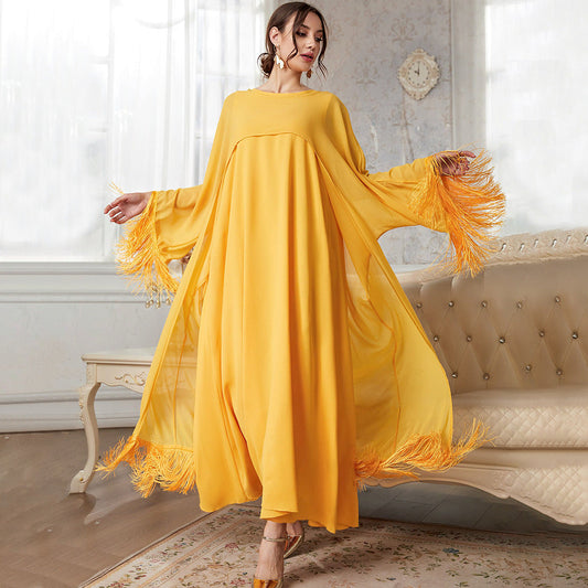 Clothing Arrival Tassel Long Blouse Mesh Dress Autumn Color Suit