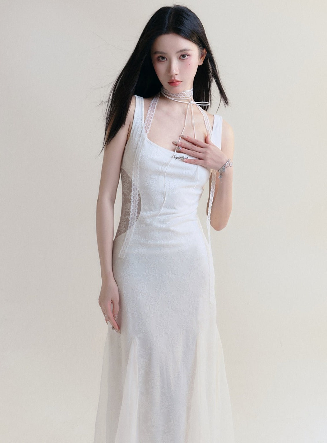 White Sleeveless Maxi Dress - Fitted Bodice With Flared Hem