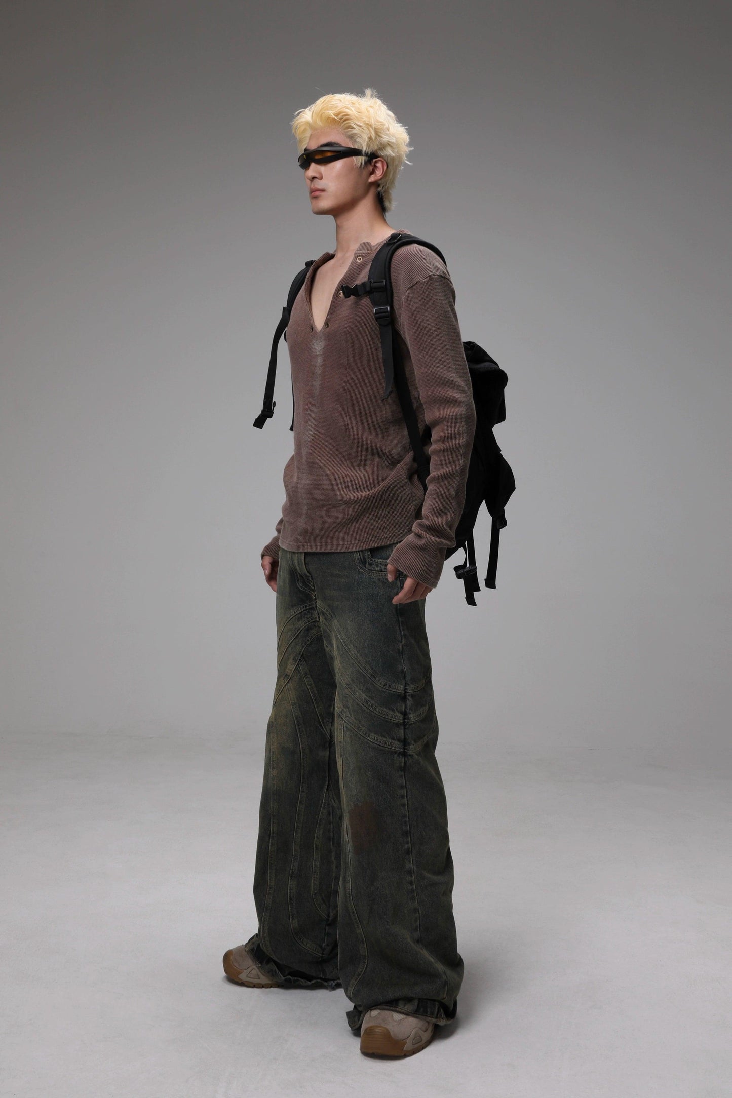 Brown Textured V-neck Sweater
