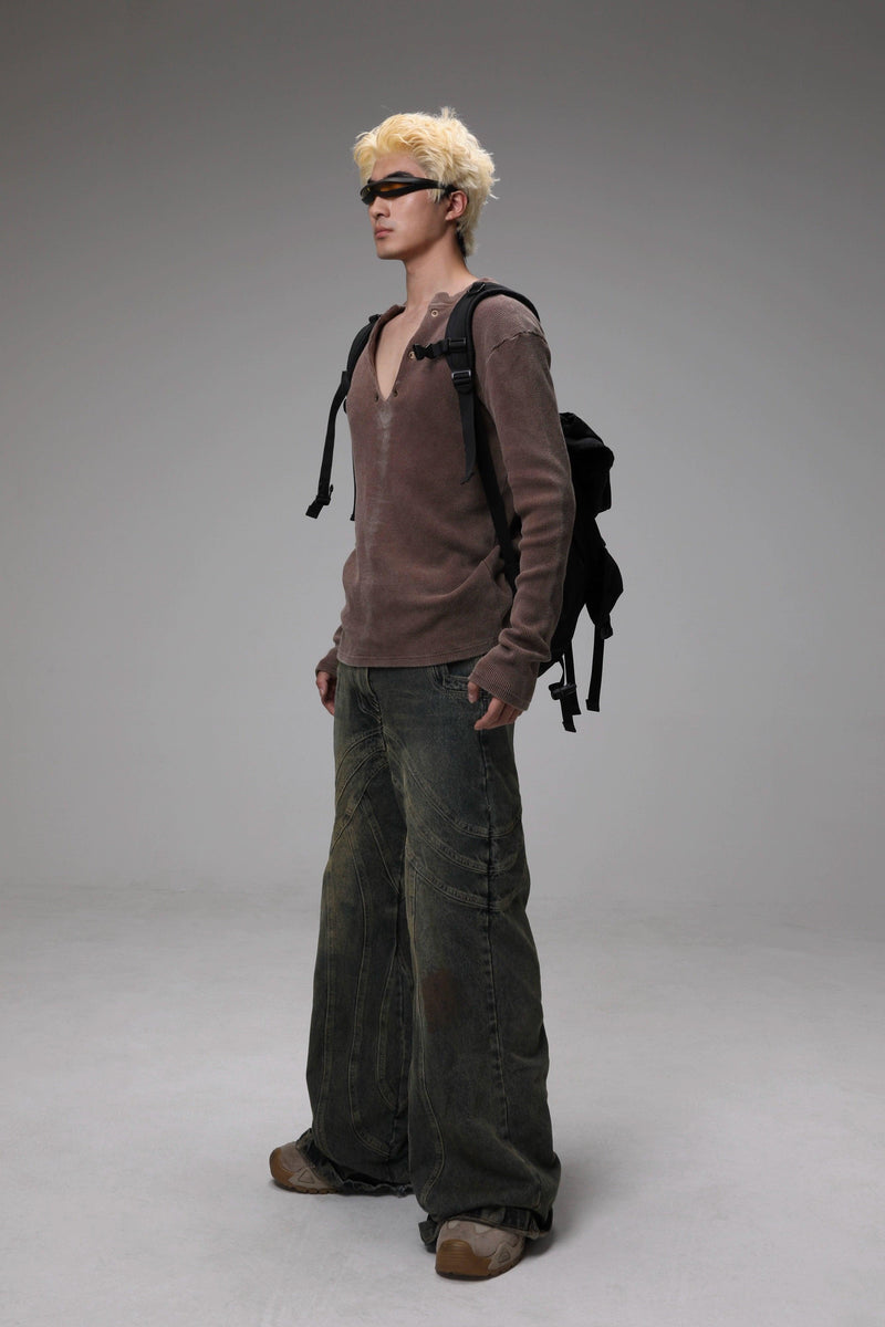 Brown Textured V-neck Sweater