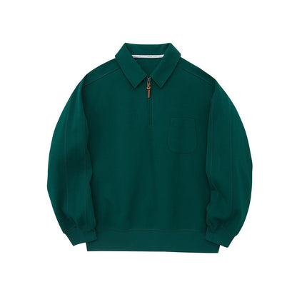 Half-zip Polo Collar Pocket Oversized Sweatshirt