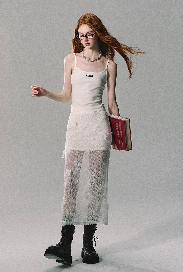 Butterfly Mesh Cardigan/camisole/long Skirt