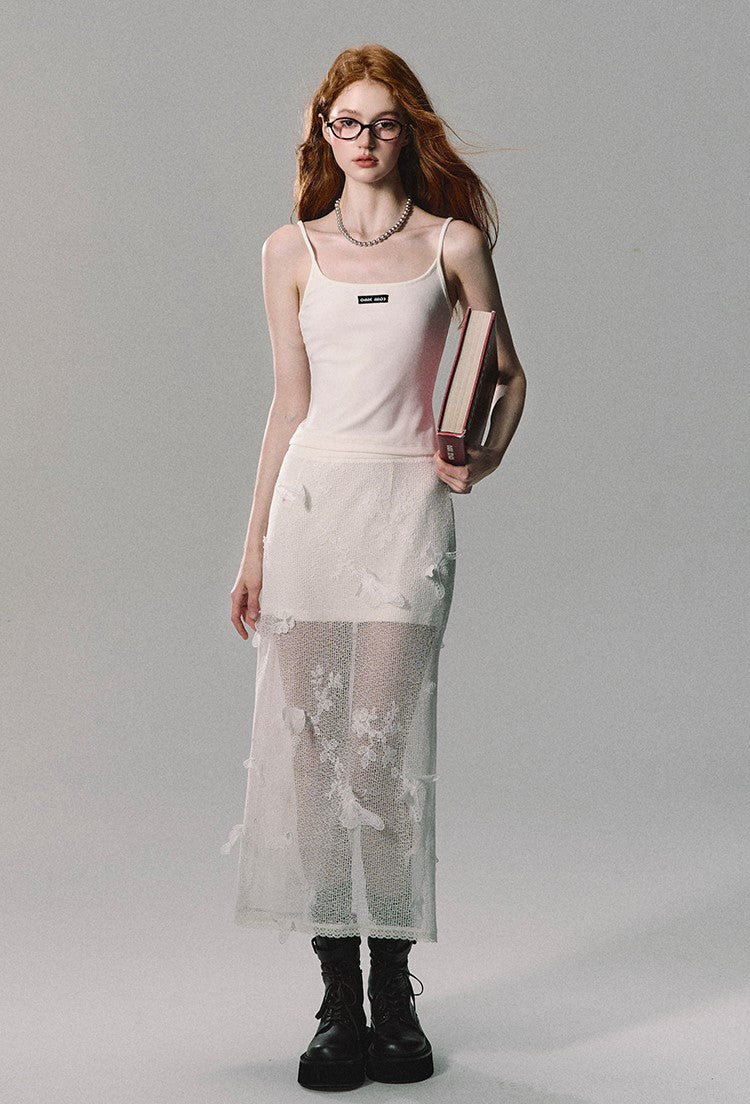Butterfly Mesh Cardigan/camisole/long Skirt