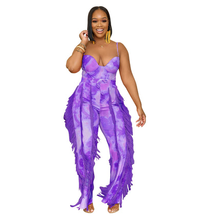 Clothing Suit Printed Tassel Lace Sling Jumpsuit Two Piece Suit