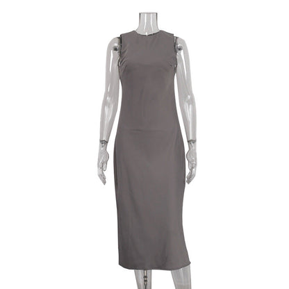 Neck Sleeveless Vest Dress Color Slim Fit Slimming Base Maxi Dress
