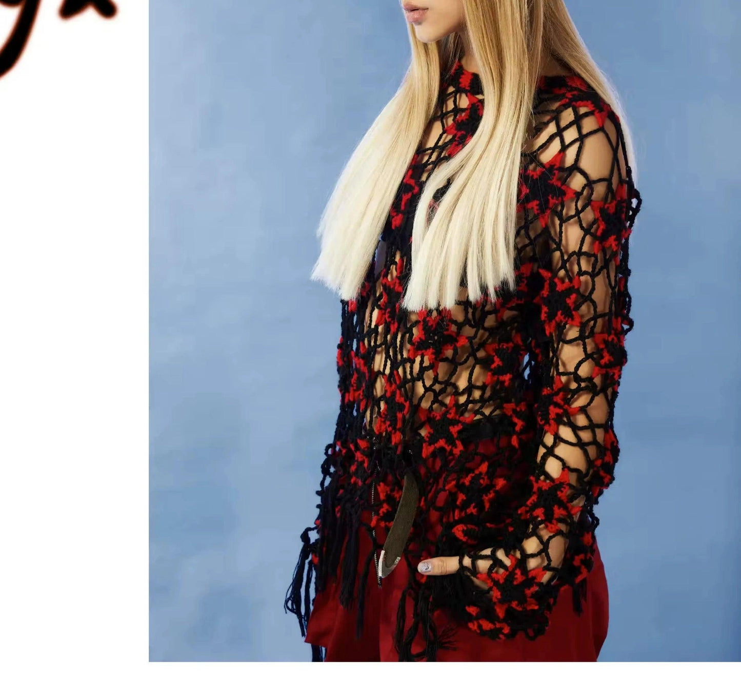 Red and Black Crochet Sweater