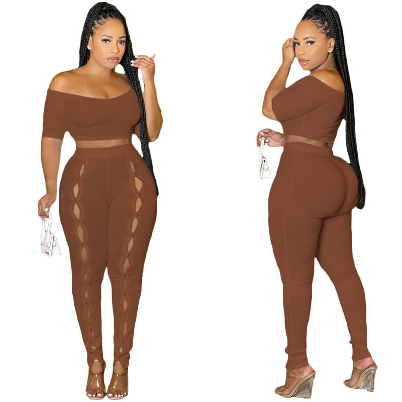 Clothing Summer Suit Off the Shoulder Button Two Piece Pants