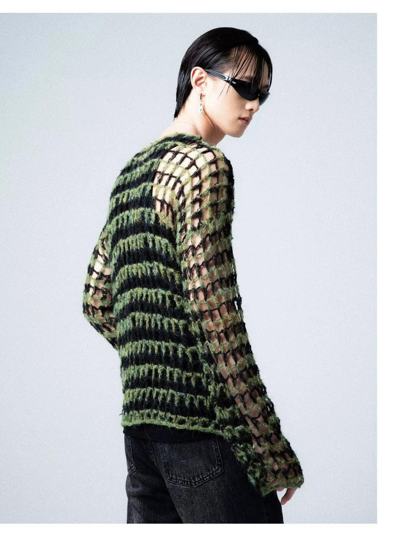 Two-tone Open Knit Sweater