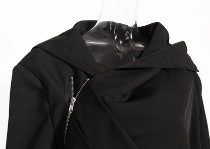 Niche Design Coat Autumn Fashionable Asymmetric Fold Zipper Loose Crop Top