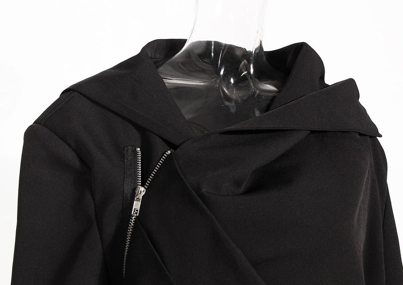 Niche Design Coat Autumn Fashionable Asymmetric Fold Zipper Loose Crop Top