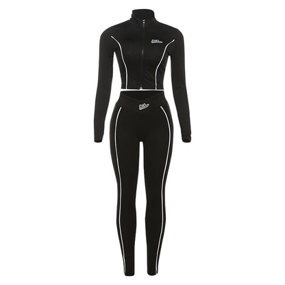 Autumn Winter Cropped Long Sleeve Top Slim Hip Pants Set