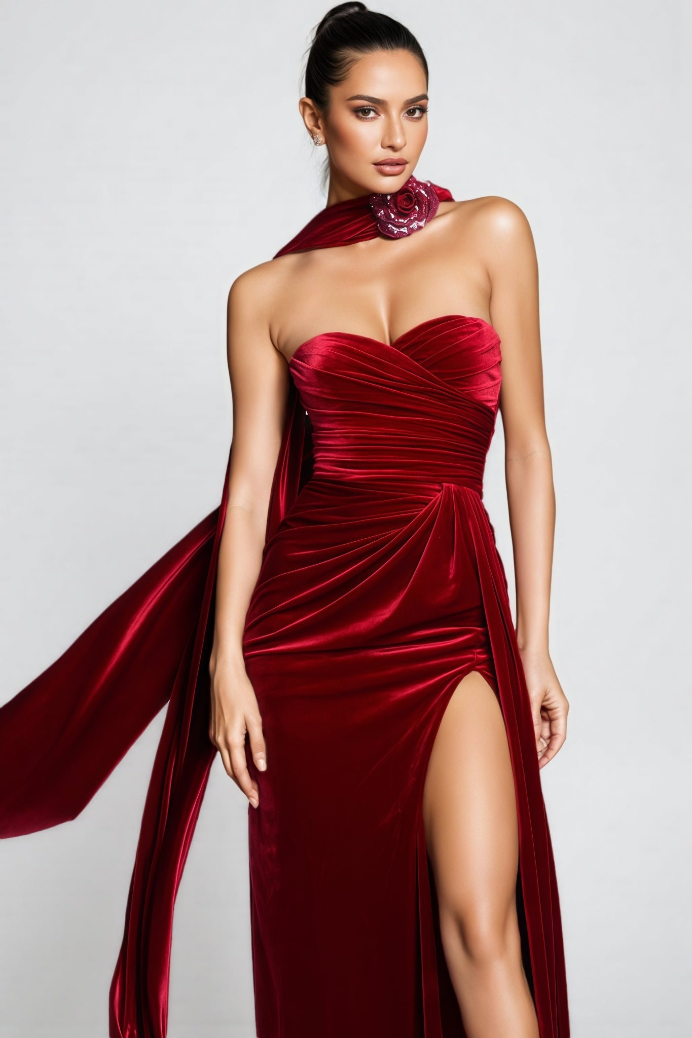 Megas Red 3d Split Maxi Dress